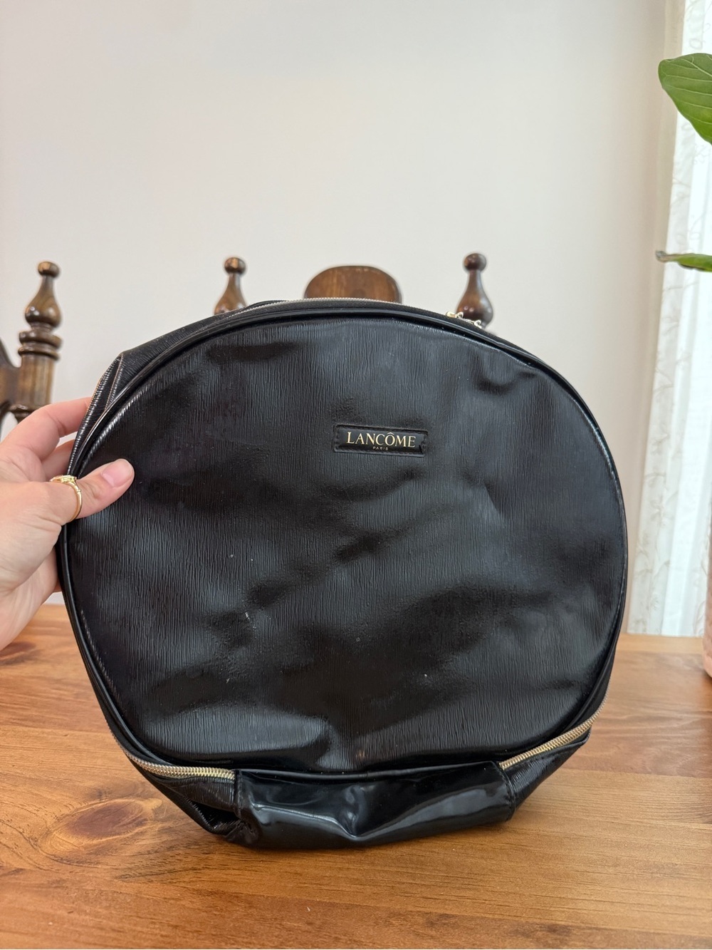 Black Round Toiletry Makeup Bag with Zip Organizer LANCOME
